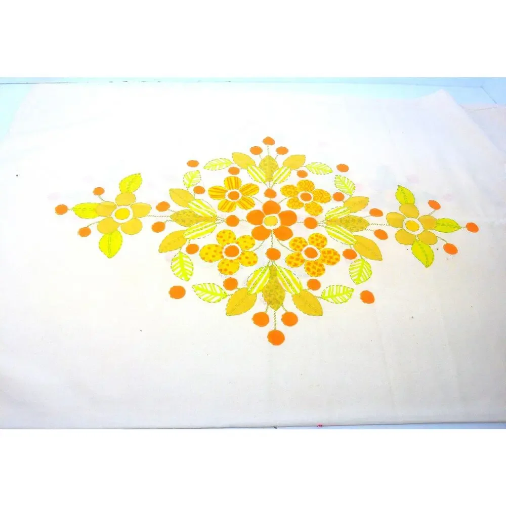 Vtg St Marys Retro Floral Pillowcase Orange Yellow Cotton Blend Made USA 42x36